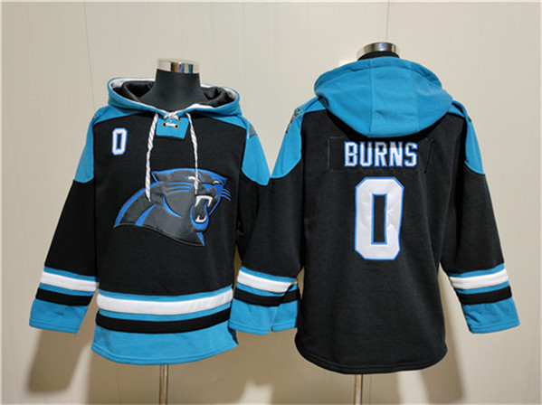 Men's Carolina Panthers #0 Brian Burns Black Ageless Must-Have Lace-Up Pullover Hoodie - Click Image to Close